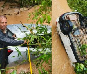 ಚಿಕ್ಕಮಗಳೂರು : ಭಾರೀ ಮಳೆಗೆ ಹಳ್ಳಕ್ಕೆ ಉರುಳಿದ ಕಾರುಗಳು