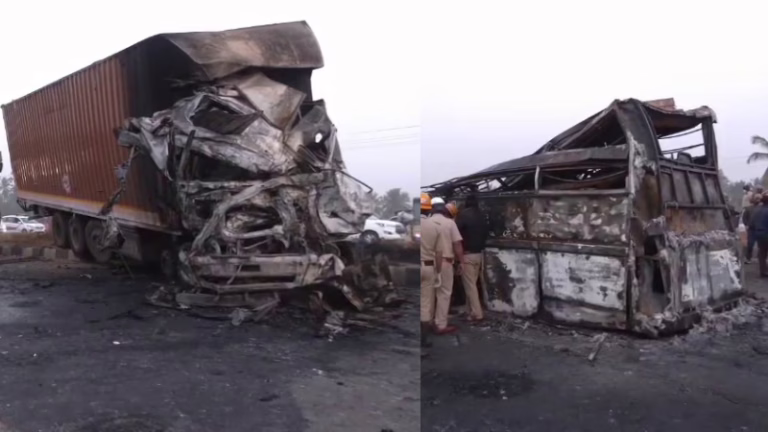 Bus-Cleaner-react-on-10-killed-as-bus-catches-fire-after-collision-with-truck-in-hiriyur-chitradurg (1)